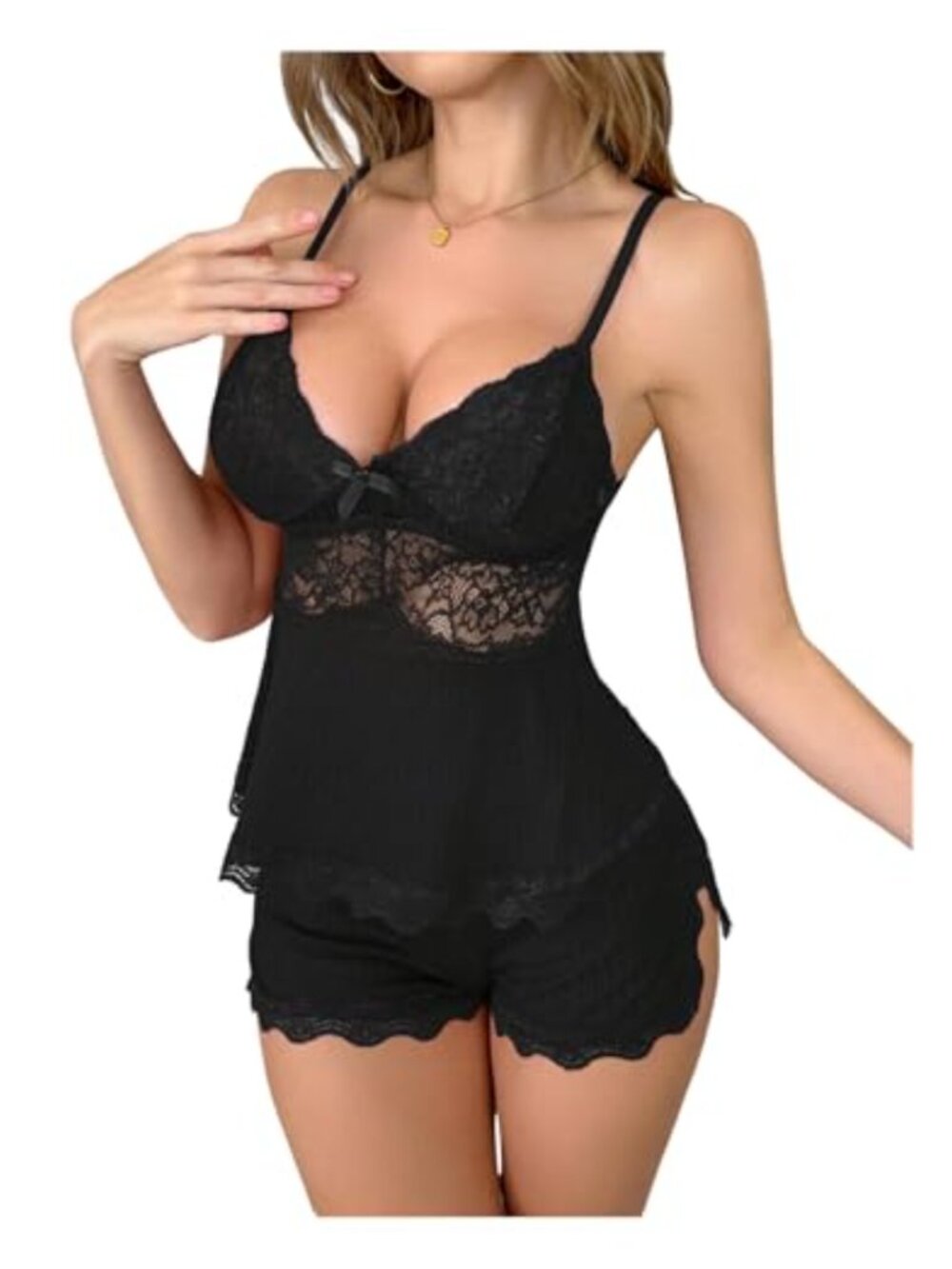 Women's Sexy Lace Cami Pajama Set Split Short 2 Piece Lingerie Sleepwear